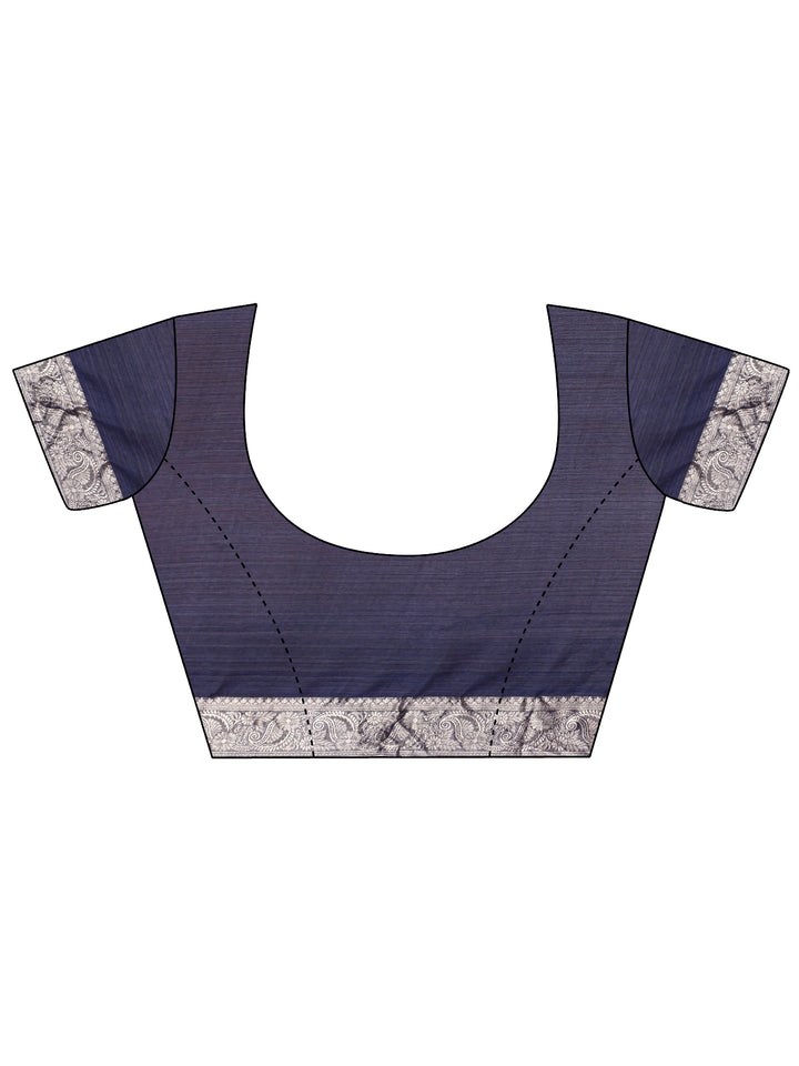 Libas Navy Blue Striped Chiffon Saree with Paisley Border