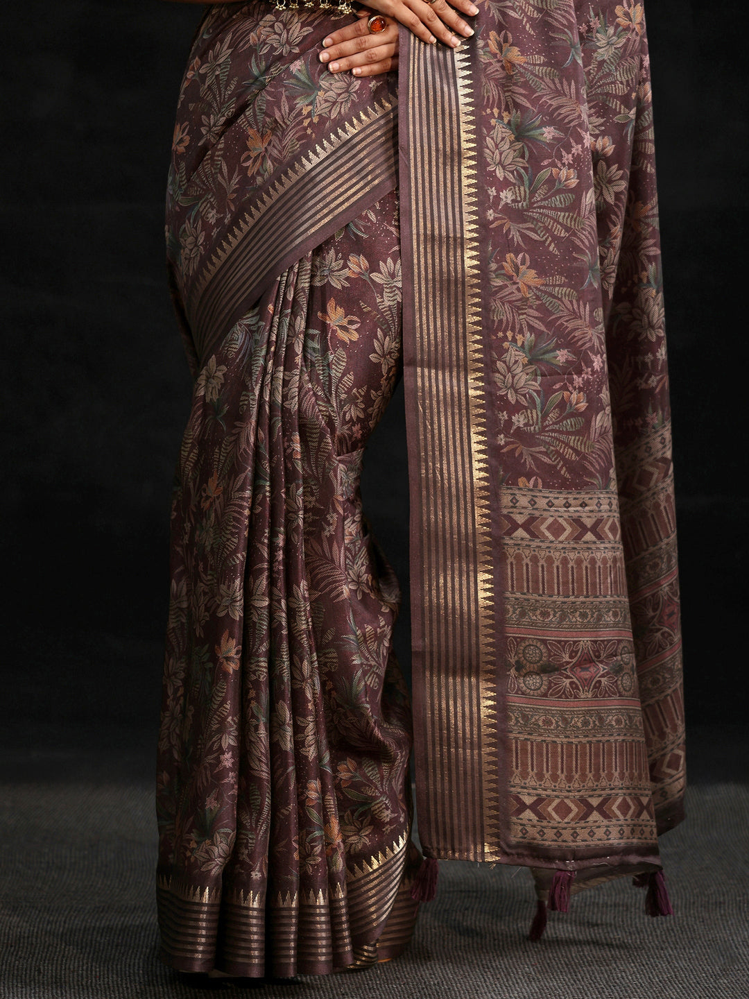 Libas Purple Floral Woven Design Silk Blend Saree