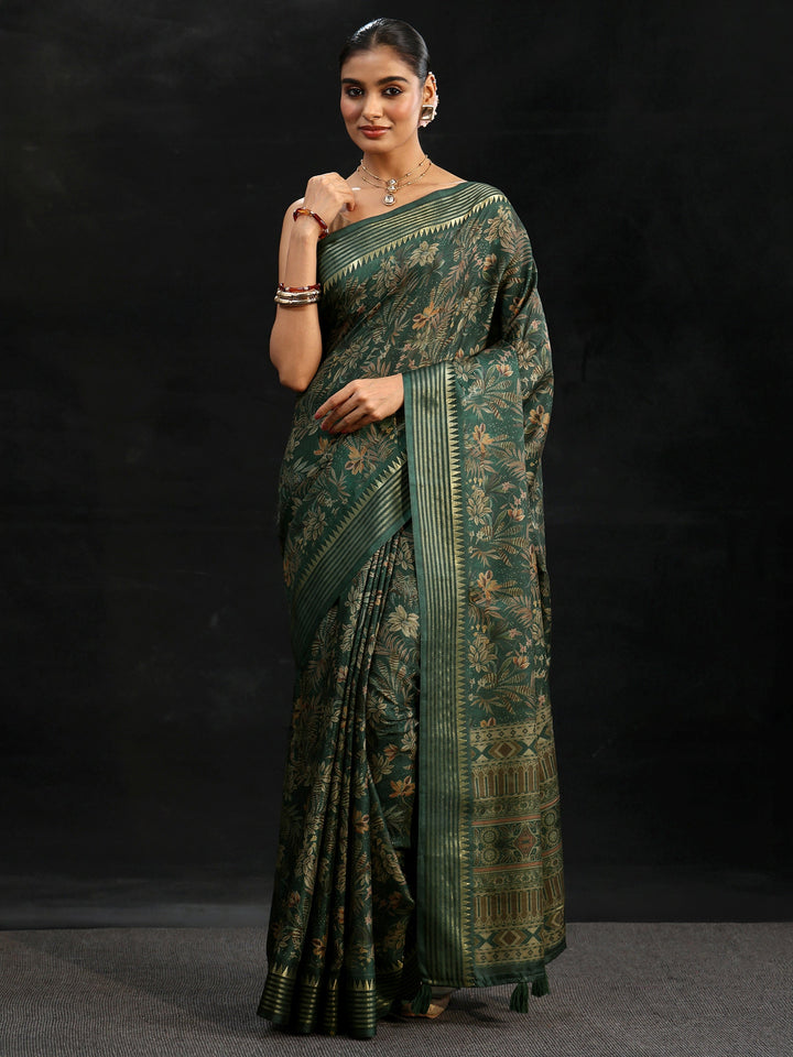 Libas Green Floral Woven Design Silk Blend Saree