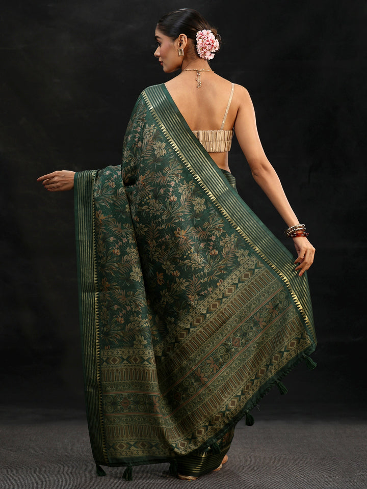 Libas Green Floral Woven Design Silk Blend Saree