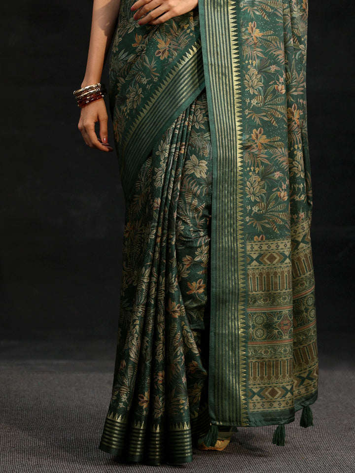 Libas Green Floral Woven Design Silk Blend Saree