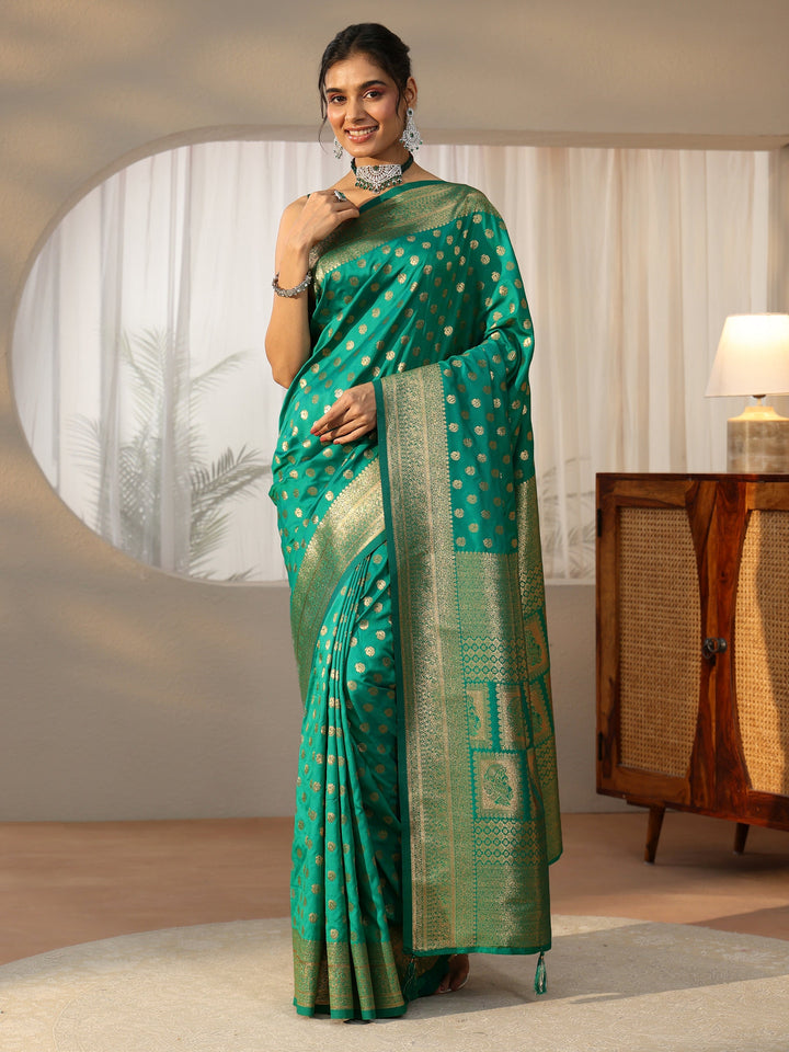 Libas Teal Green Banarasi Silk Blend Saree