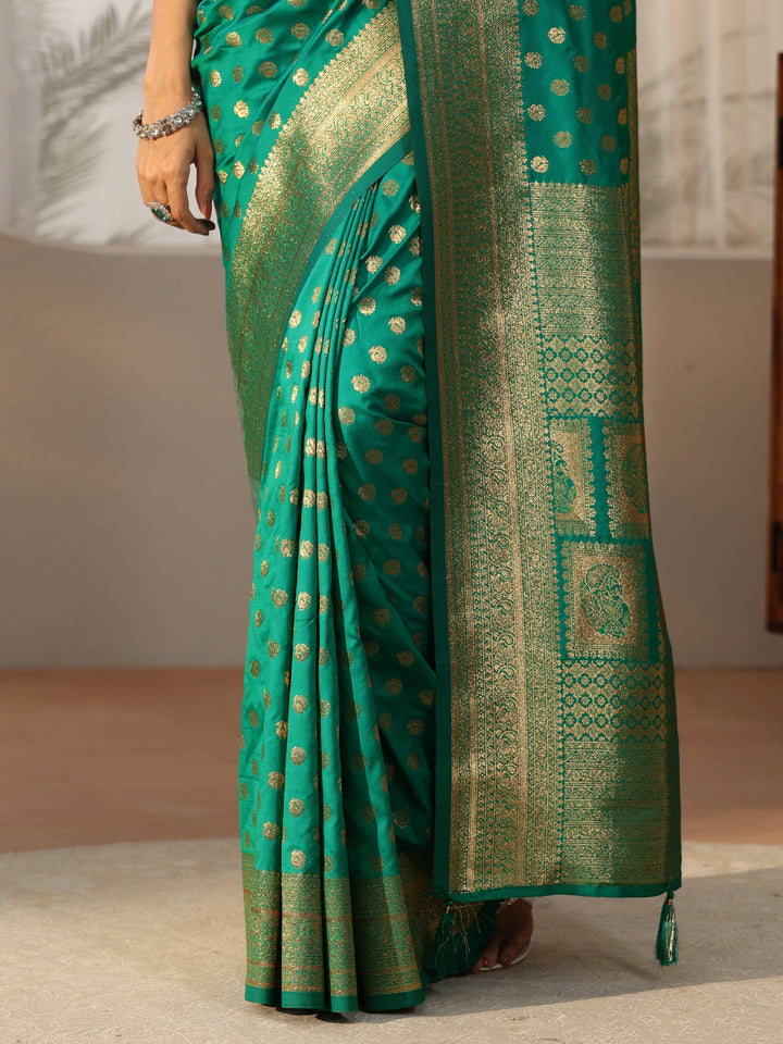 Libas Teal Green Banarasi Silk Blend Saree