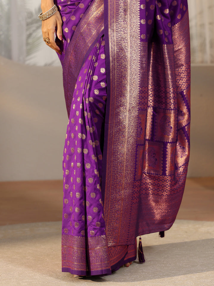 Libas Plum Purple Banarasi Silk Blend Saree