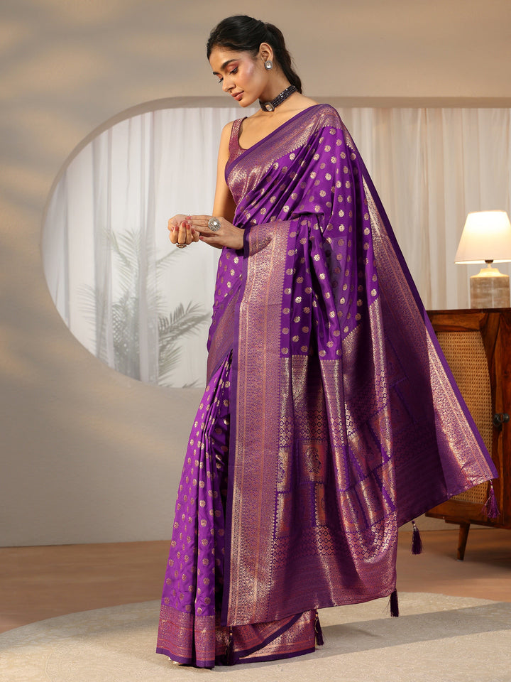 Libas Plum Purple Banarasi Silk Blend Saree