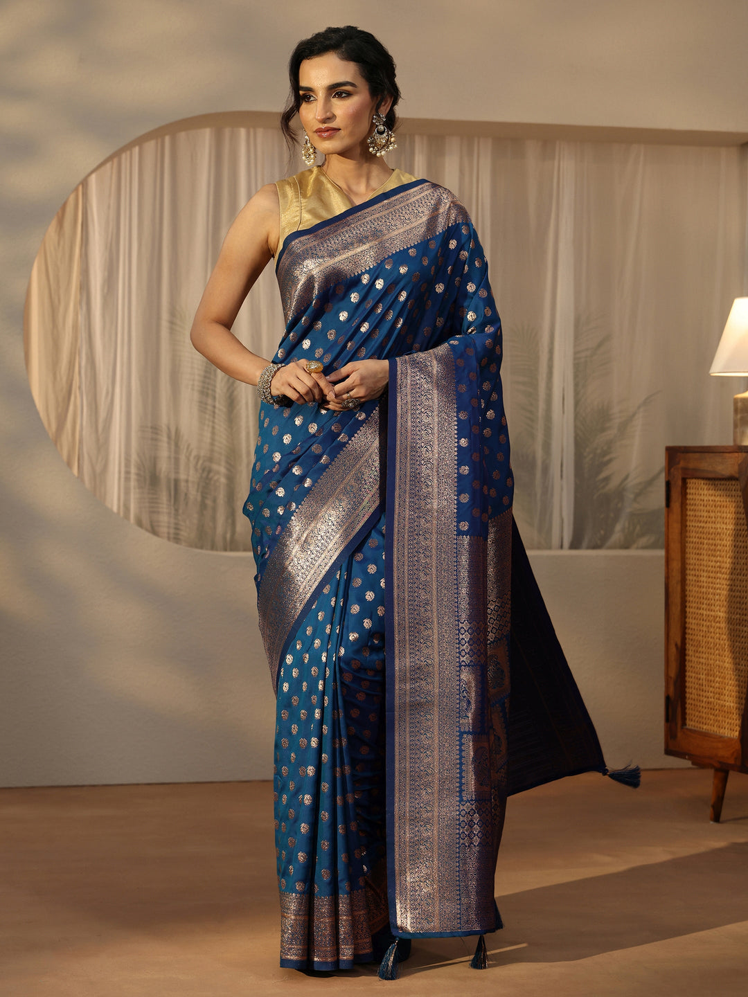 Libas Sapphire Blue Banarasi Silk Blend Saree