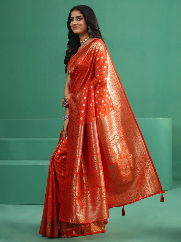 Libas Orange Banarasi Silk Blend Saree