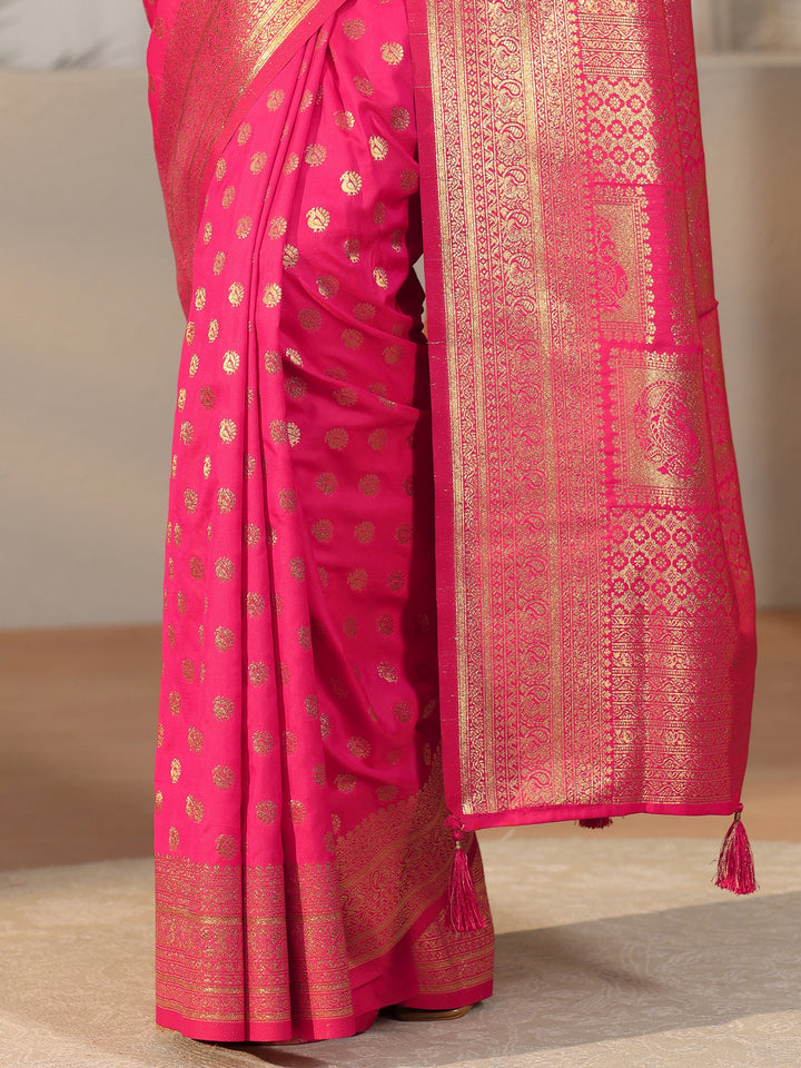 Libas Hot Pink Banarasi Silk Blend Saree