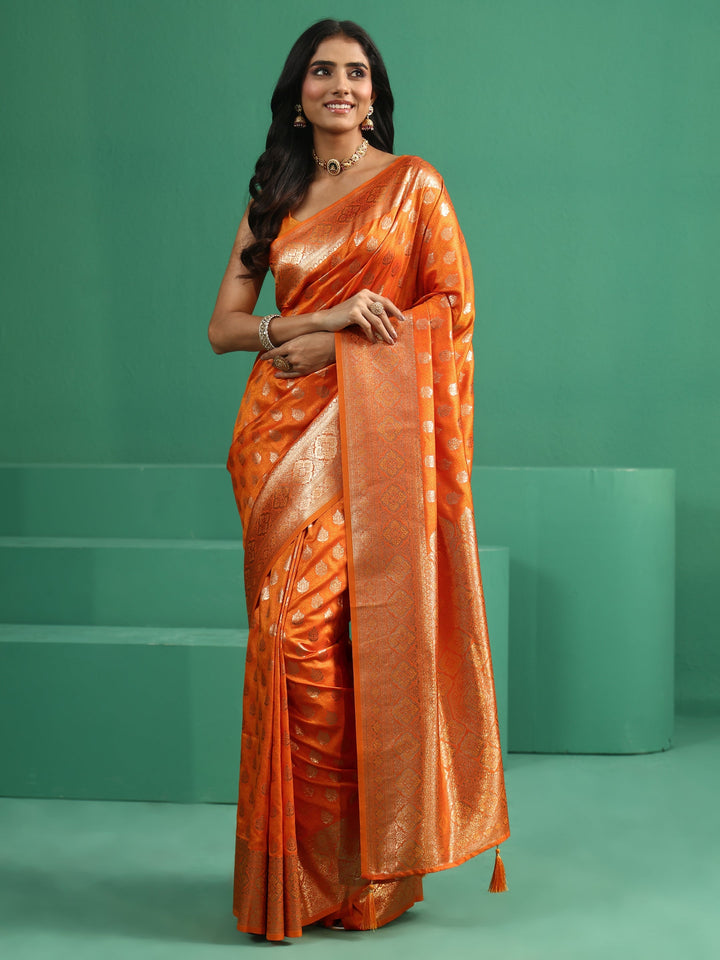 Libas Tangerine Orange Banarasi Silk Blend Saree