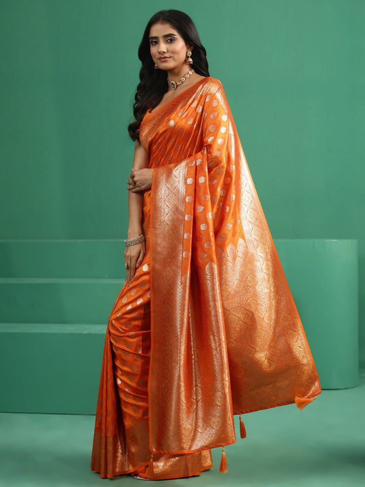 Libas Tangerine Orange Banarasi Silk Blend Saree