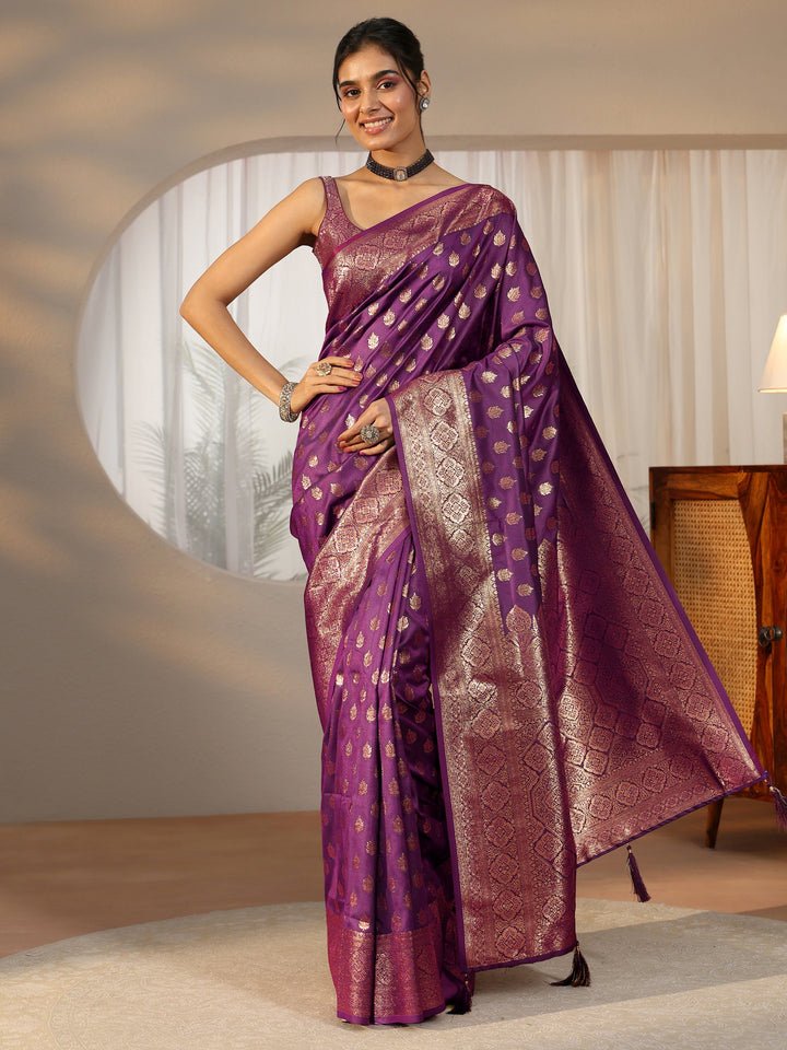 Libas Imperial Purple Banarasi Silk Blend Saree