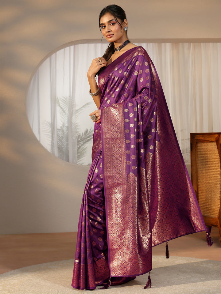 Libas Imperial Purple Banarasi Silk Blend Saree