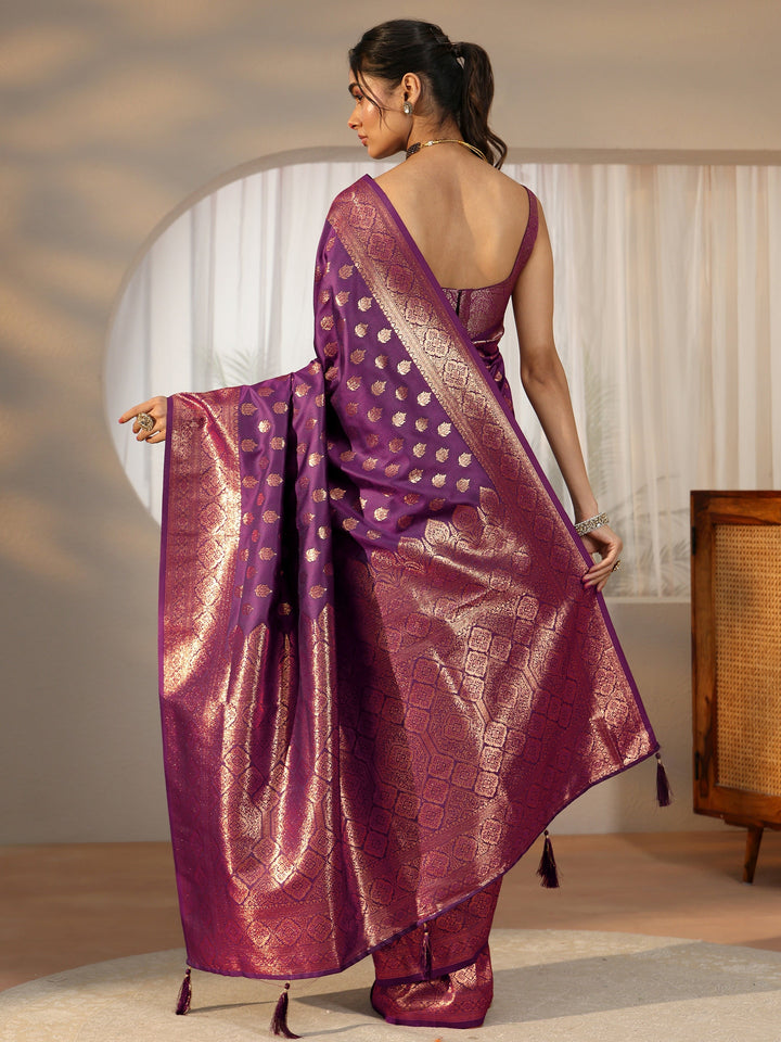 Libas Imperial Purple Banarasi Silk Blend Saree