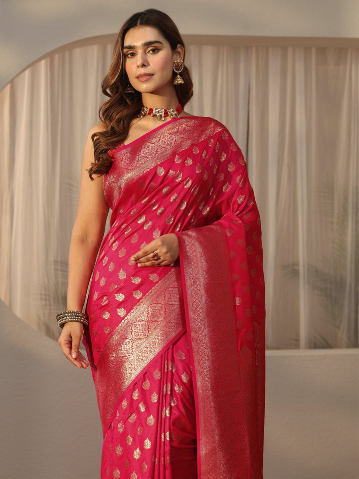 Libas Hot Pink Banarasi Silk Blend Saree
