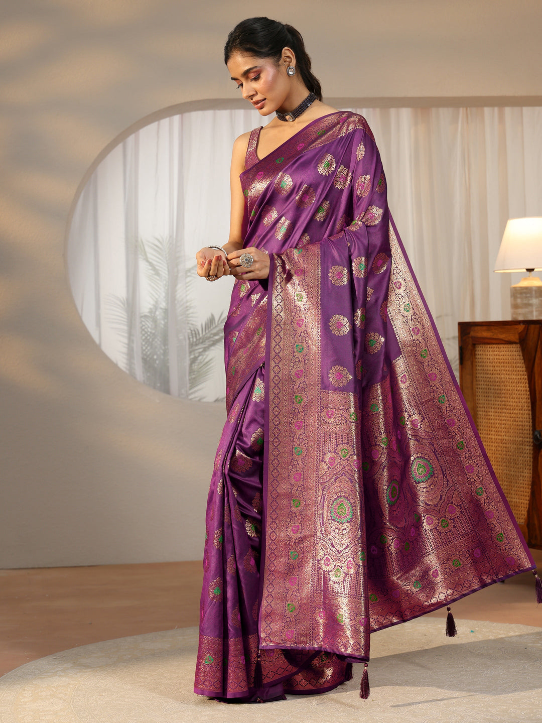 Libas Imperial Purple Banarasi Silk Blend Saree