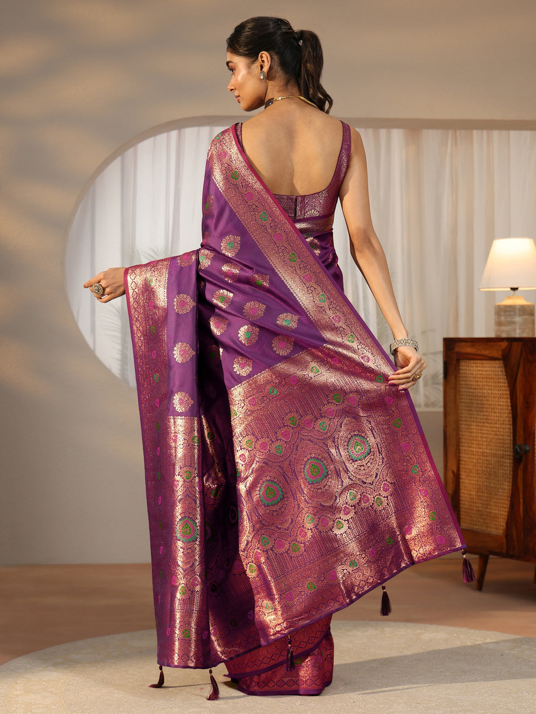 Libas Imperial Purple Banarasi Silk Blend Saree