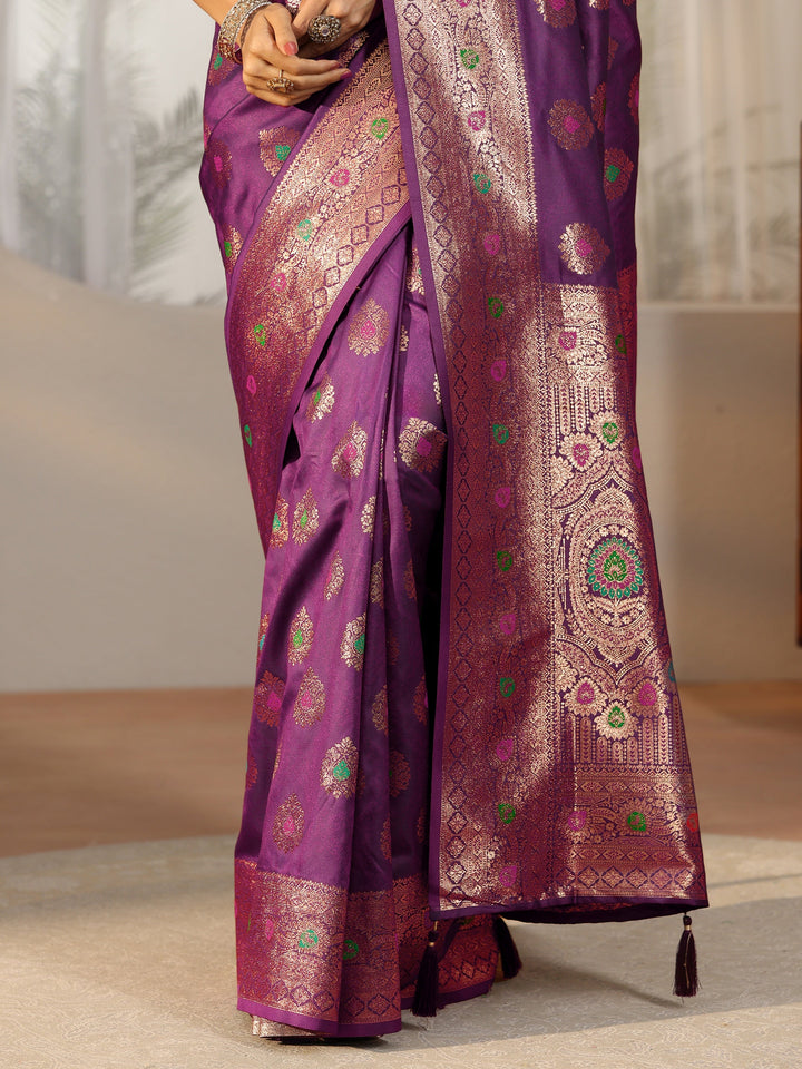 Libas Imperial Purple Banarasi Silk Blend Saree