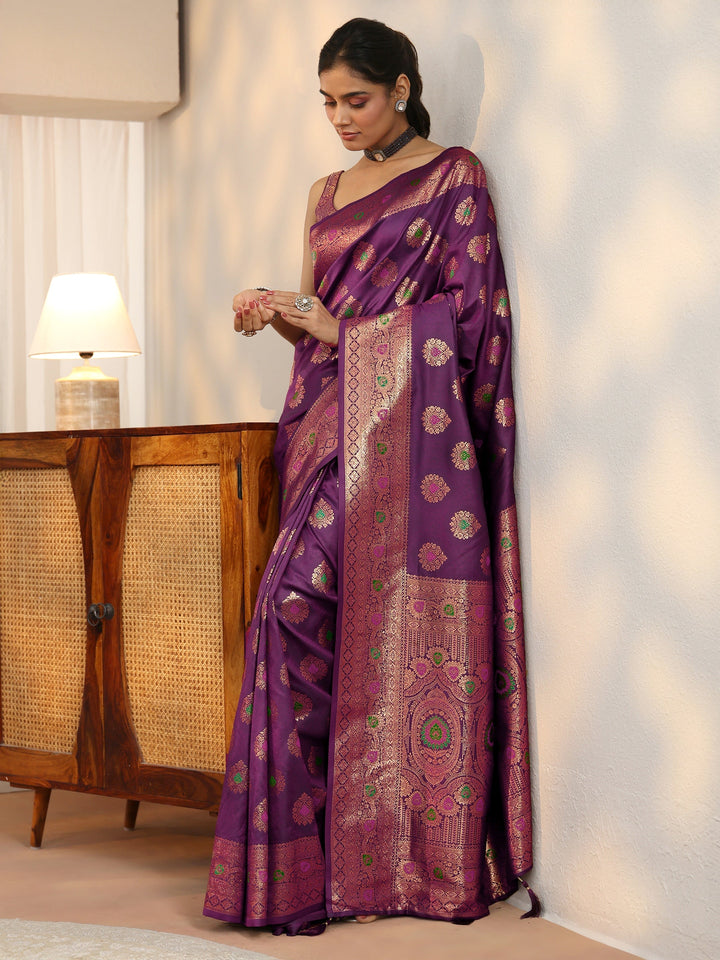 Libas Imperial Purple Banarasi Silk Blend Saree
