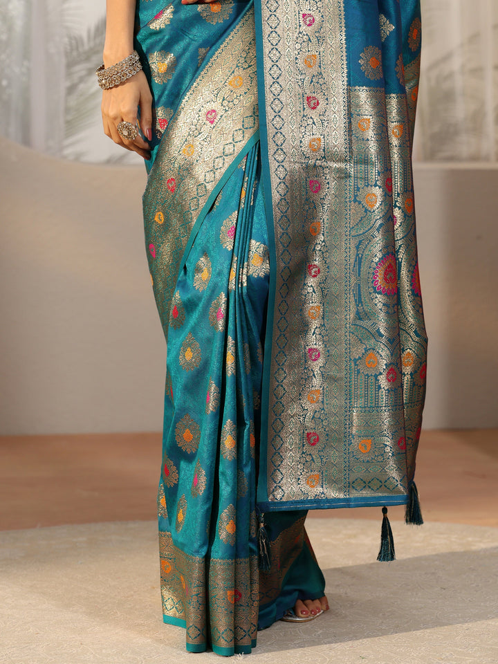 Libas Teal Blue Banarasi Silk Blend Saree