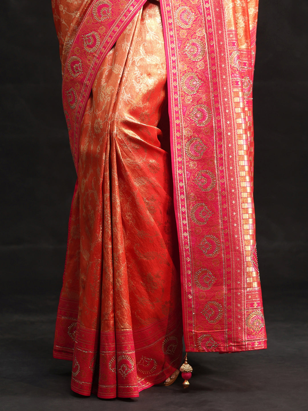 Libas Orange Woven Design Silk Blend Saree with Embellished Border