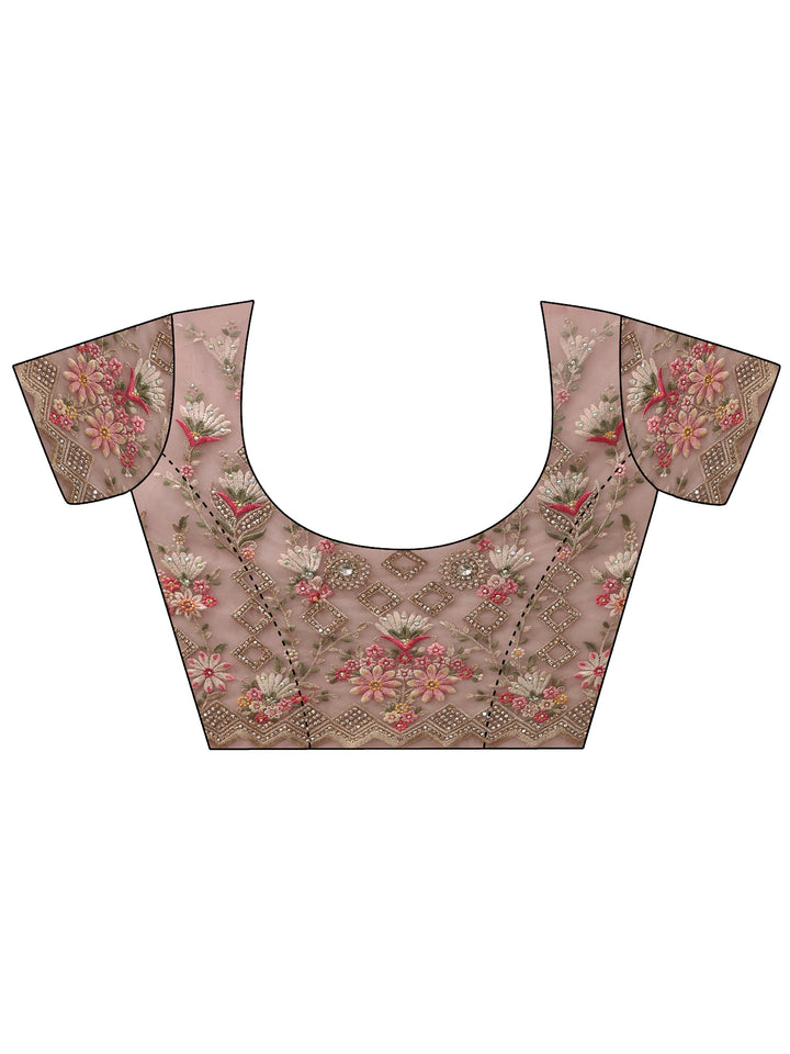 Libas Peach Pink Floral Embellished Net Saree