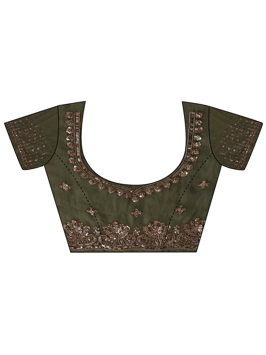 Libas Olive Green Sequined Tissue Saree