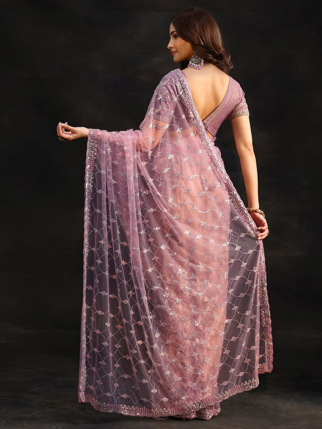 Libas Lavender Stone Embellished Net Saree