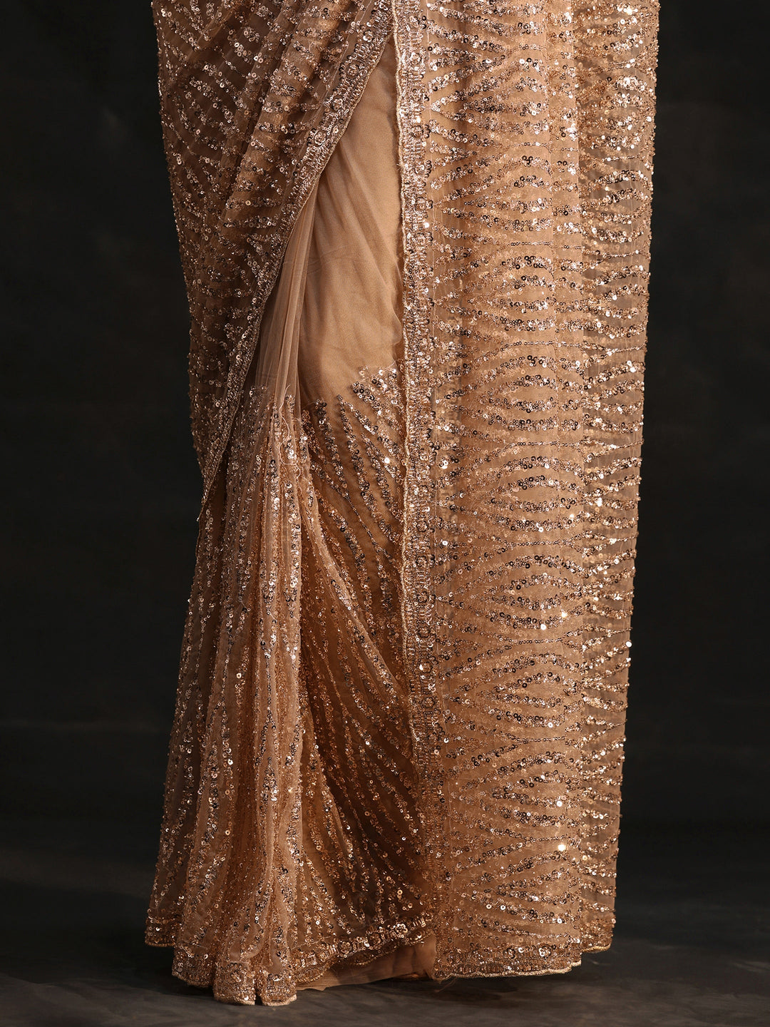 Libas Gold Bead and Sequin Embellished Net Saree