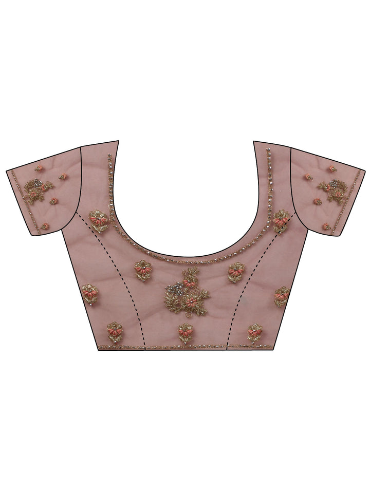 Libas Baby Pink Floral Embroidered Net Saree