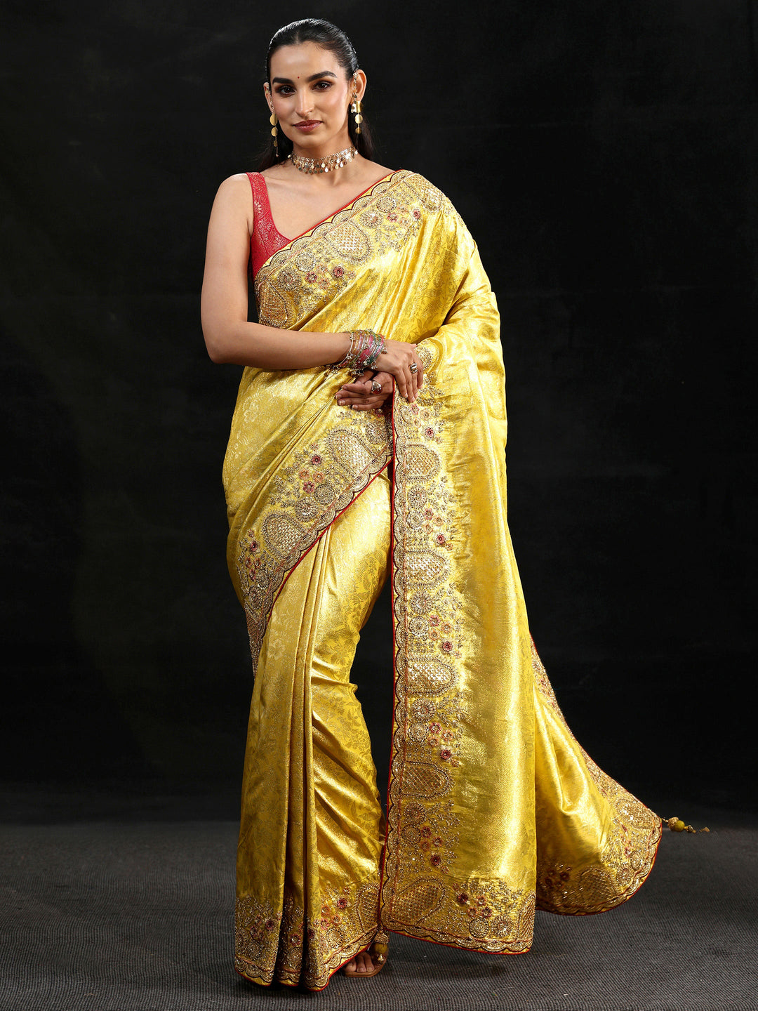 Libas Art Green Woven Design Silk Blend Saree with Embellished Border
