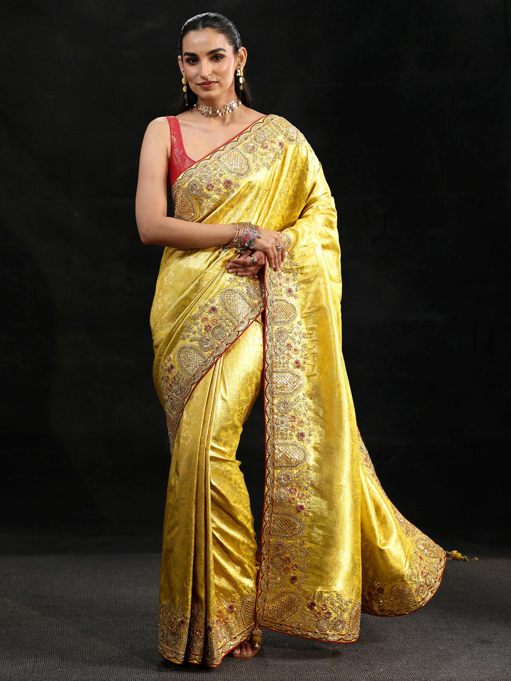 Libas Art Green Woven Design Silk Blend Saree with Embellished Border