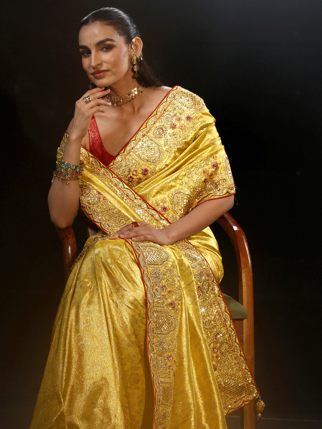 Libas Art Green Woven Design Silk Blend Saree with Embellished Border