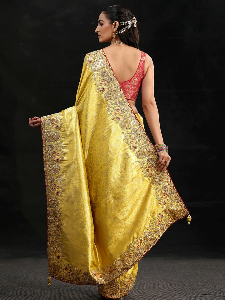 Libas Art Green Woven Design Silk Blend Saree with Embellished Border