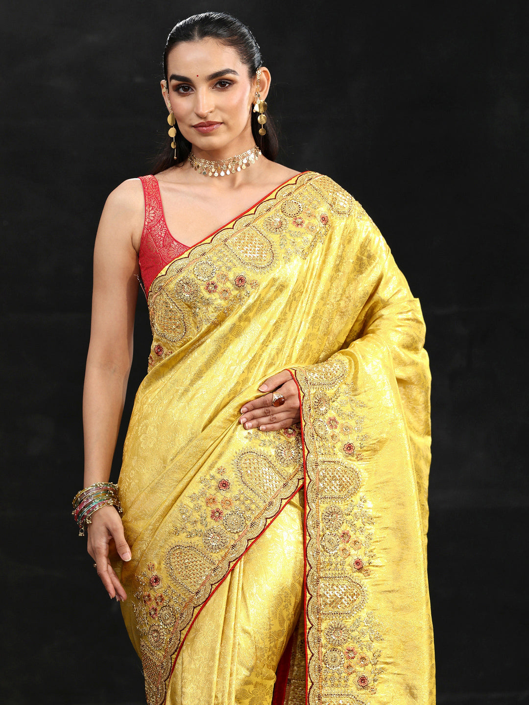 Libas Art Green Woven Design Silk Blend Saree with Embellished Border