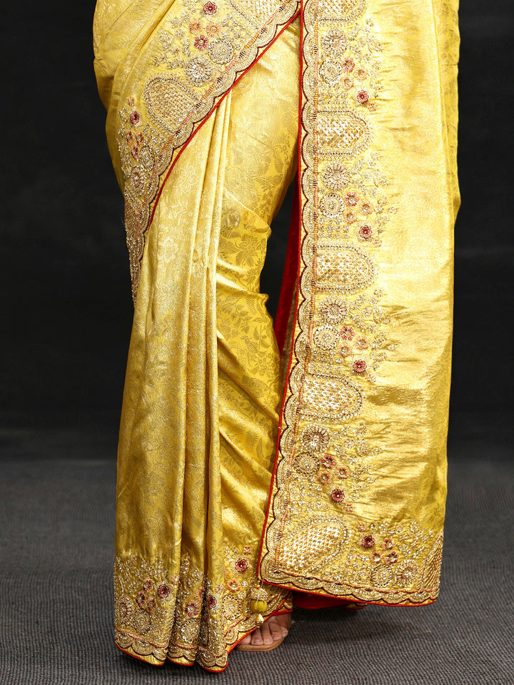 Libas Art Green Woven Design Silk Blend Saree with Embellished Border
