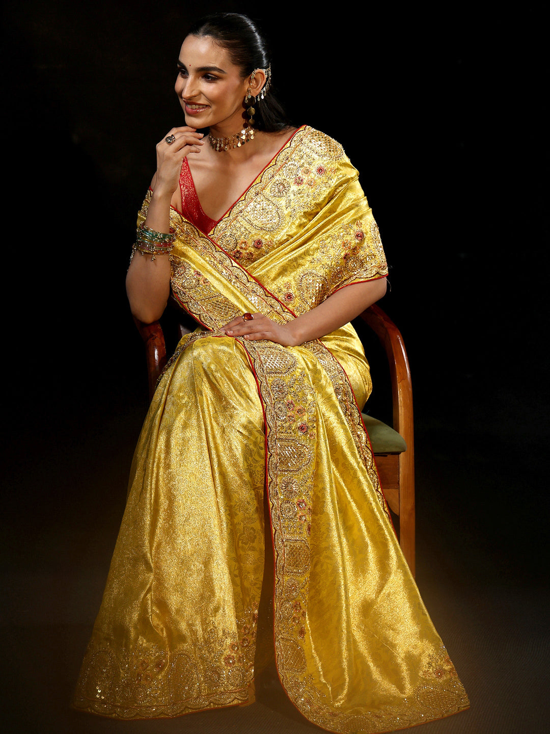 Libas Art Green Woven Design Silk Blend Saree with Embellished Border