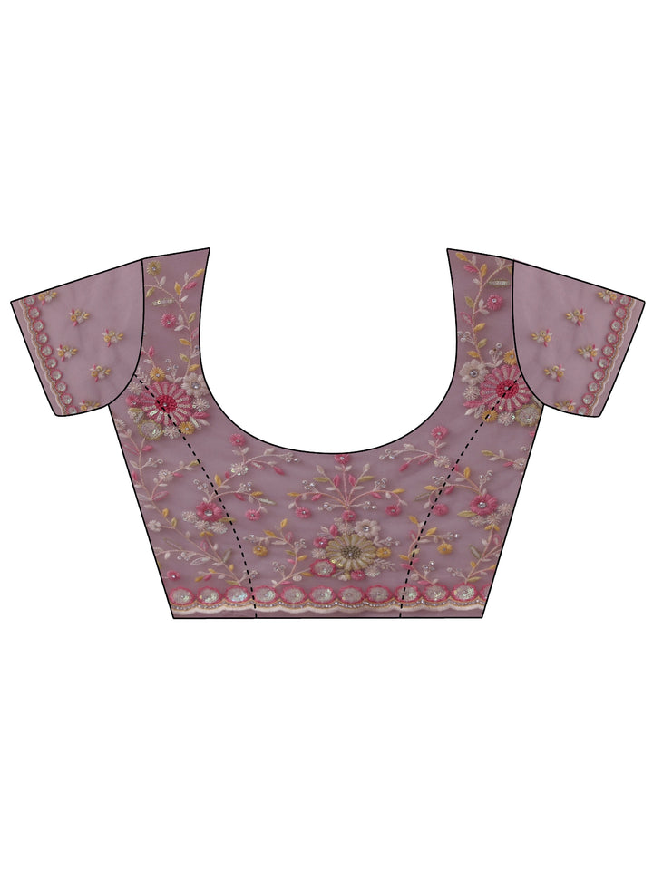 Libas Art Baby Pink Floral Embroidered Net Saree