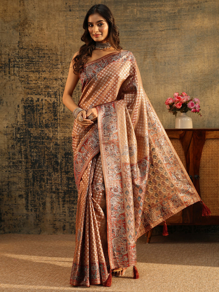 Libas Art Rust Brown Banarasi SIlk Blend Saree