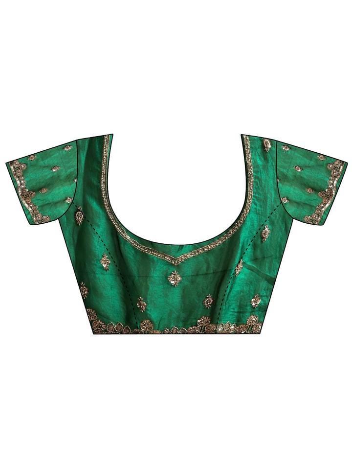 Libas Art Bottle Green Embellished Tissue Saree