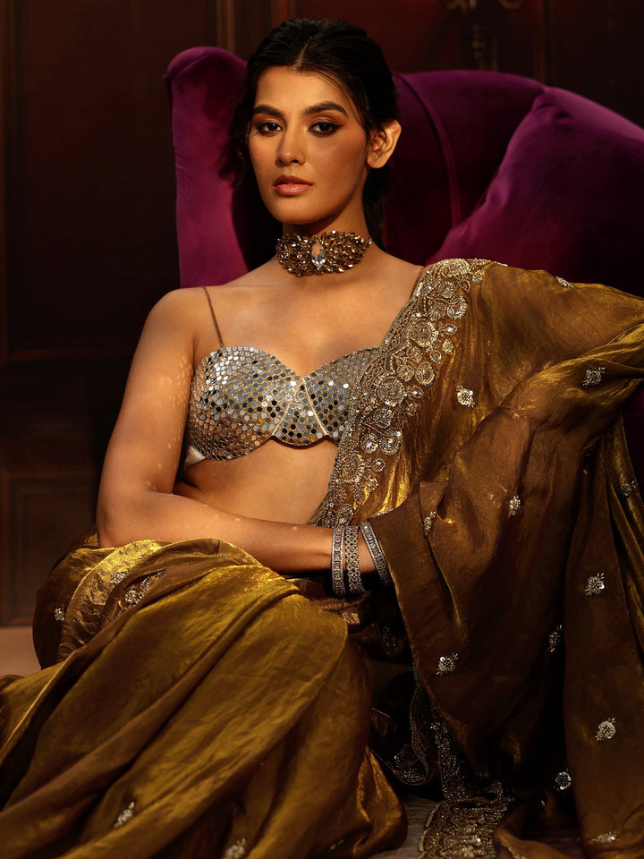 Libas Art Mustard Tissue Saree with Sequin Embellished Border