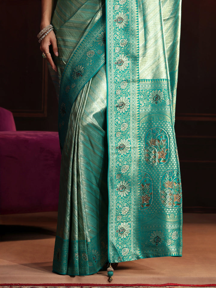 Libas Sea Green Woven Design Silk Blend Saree