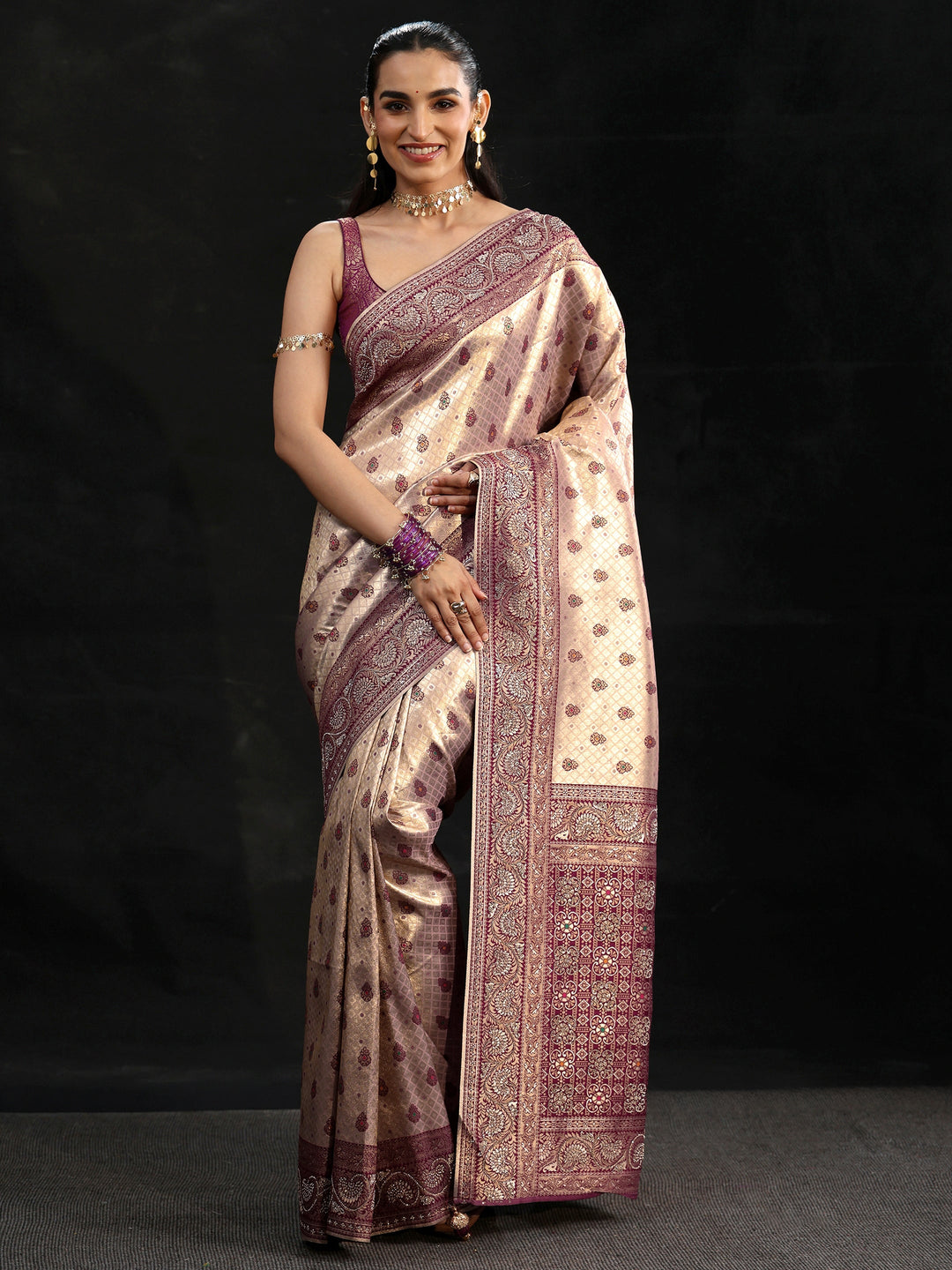 Libas Art Purple Banarasi Silk Blend Saree