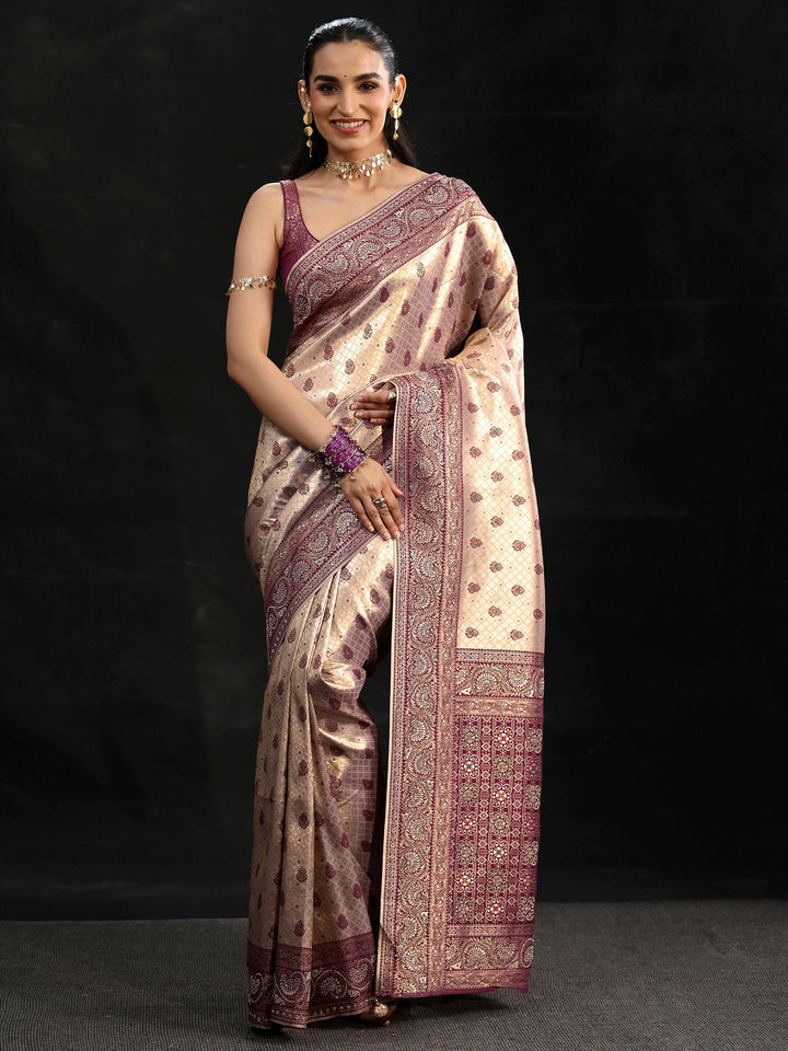 Libas Art Purple Banarasi Silk Blend Saree
