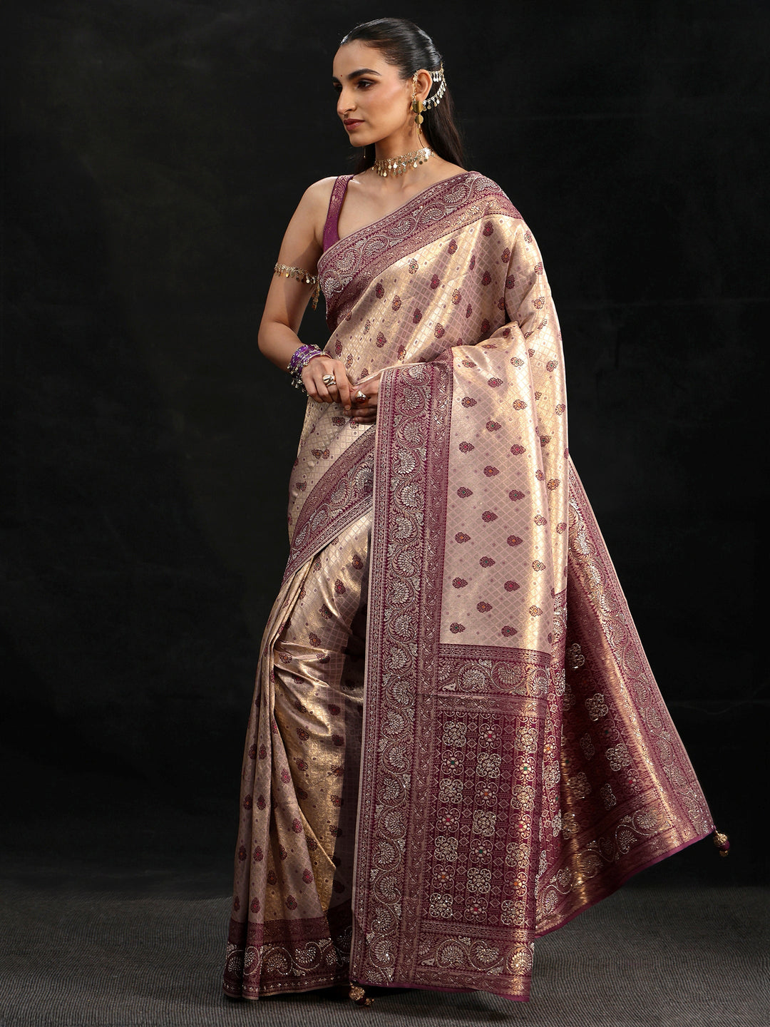 Libas Art Purple Banarasi Silk Blend Saree