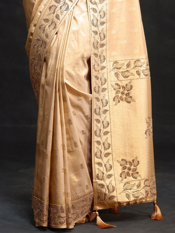 Libas Art Gold Silk Blend Saree with Stone Embellished Border