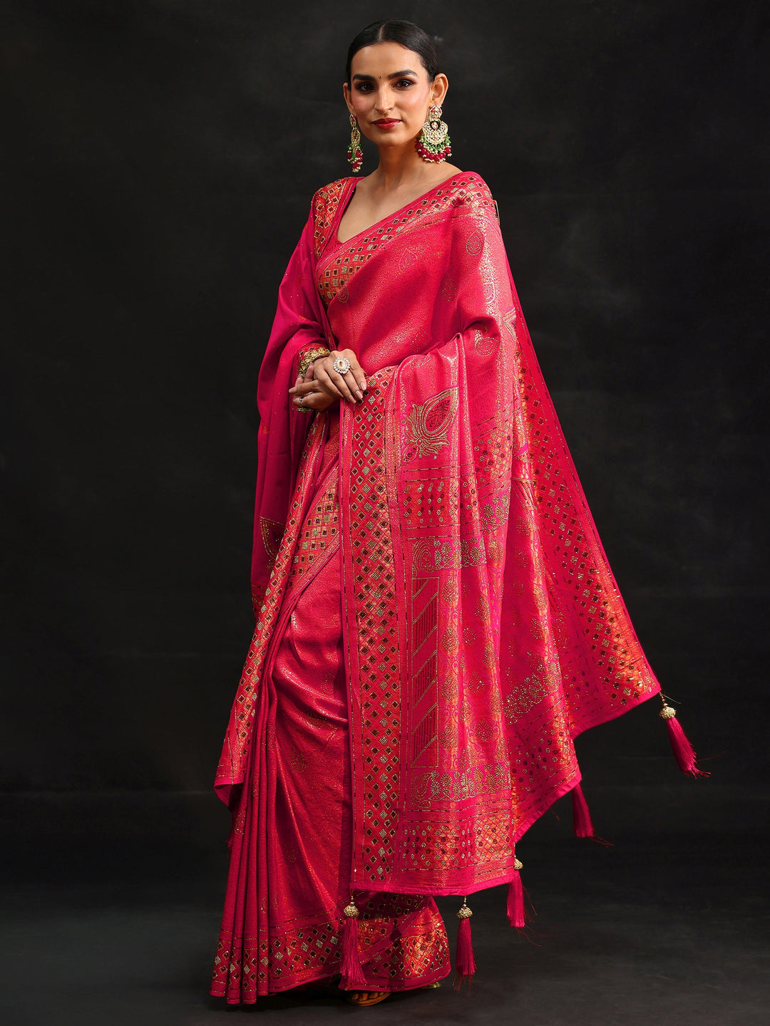 Libas Art Pink Embellished Banarasi Silk Blend Saree with Dupatta