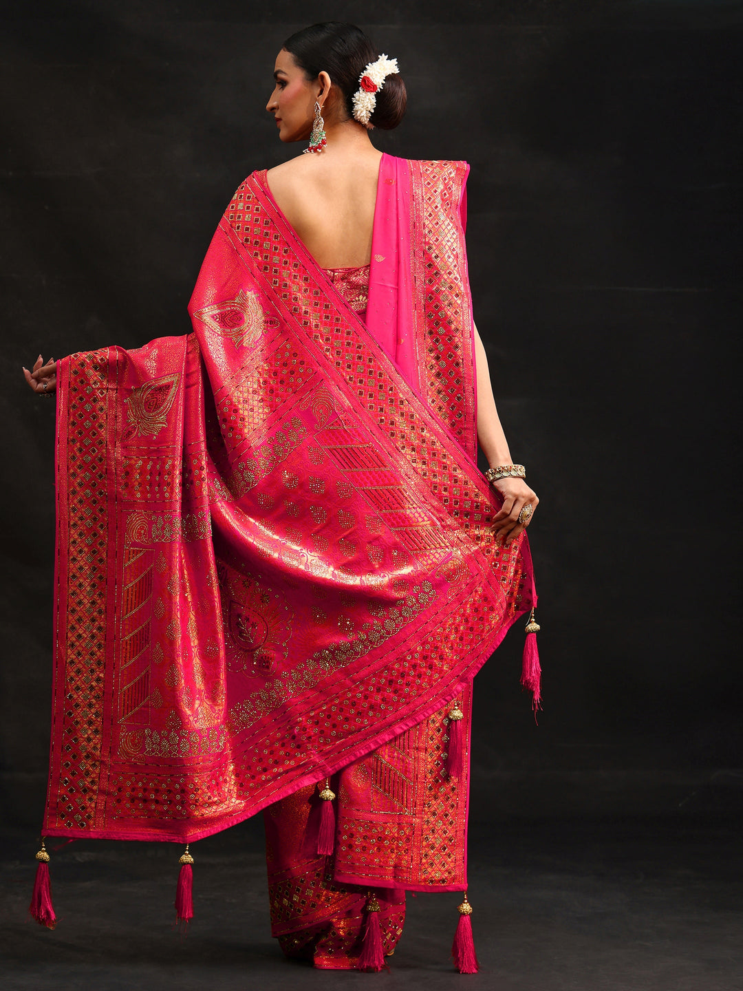 Libas Art Pink Embellished Banarasi Silk Blend Saree with Dupatta