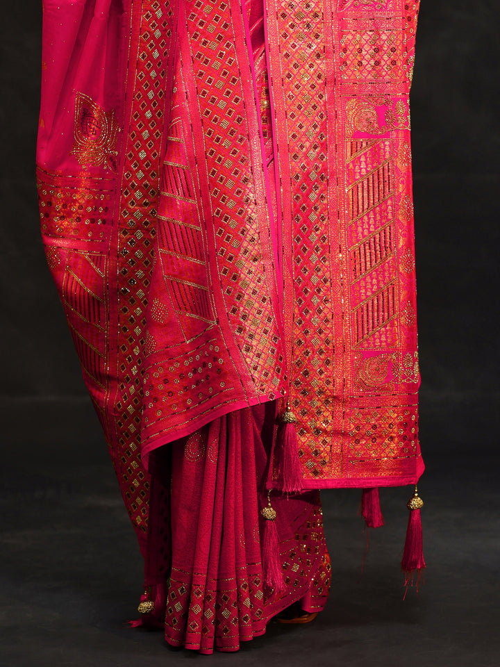 Libas Art Pink Embellished Banarasi Silk Blend Saree with Dupatta