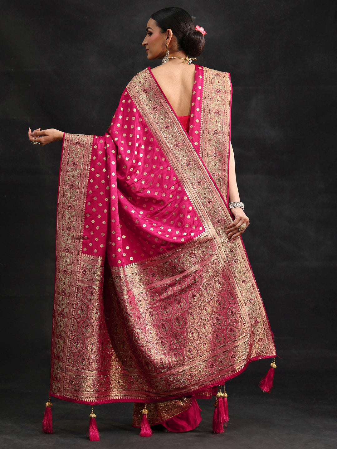 Libas Art Rose Pink Embellished Banarasi Silk Blend Saree with Dupatta