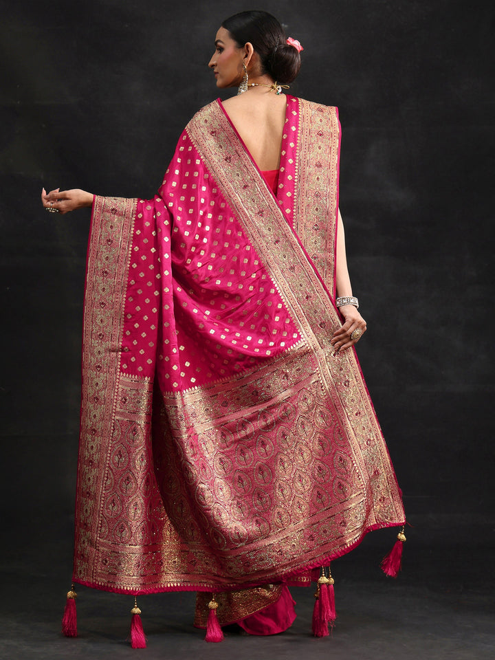 Libas Art Rose Pink Embellished Banarasi Silk Blend Saree with Dupatta